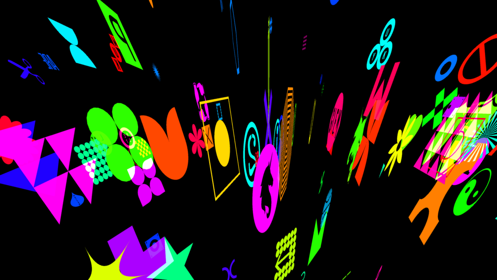 Projection HPLW still from Ronan Devlin - different colourful symbols fill the frame.